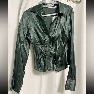 Elegant Green Satin Women's Jacket